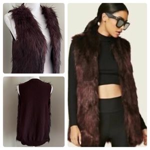 Sebby Plush Faux Fur Knit-Back Vest in Deep Wine